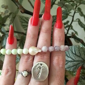 Baroque pearl, amethyst, ametrine, lemon chrysoprase stretch bracelet handmade